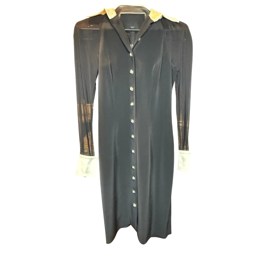 Black Tie Oleg Cassini Vintage Sheer Sleeve Tuxedo Midi Dress Black Cream 4